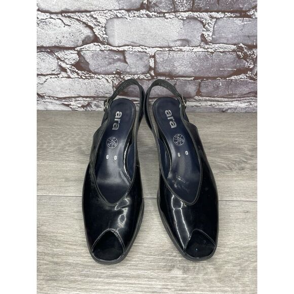 Ara Black Patent Leather Peep Toe Strap Pump Heels Women Sz 8.5M US/39EU - Picture 5 of 16